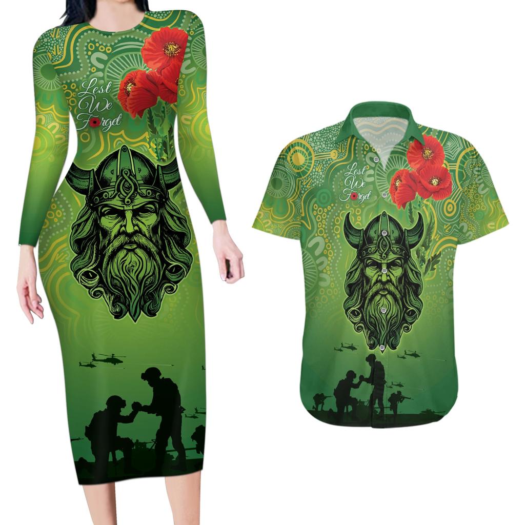 Custom Raiders Rugby ANZAC Couples Matching Long Sleeve Bodycon Dress and Hawaiian Shirt Canberra The Military Soldiers