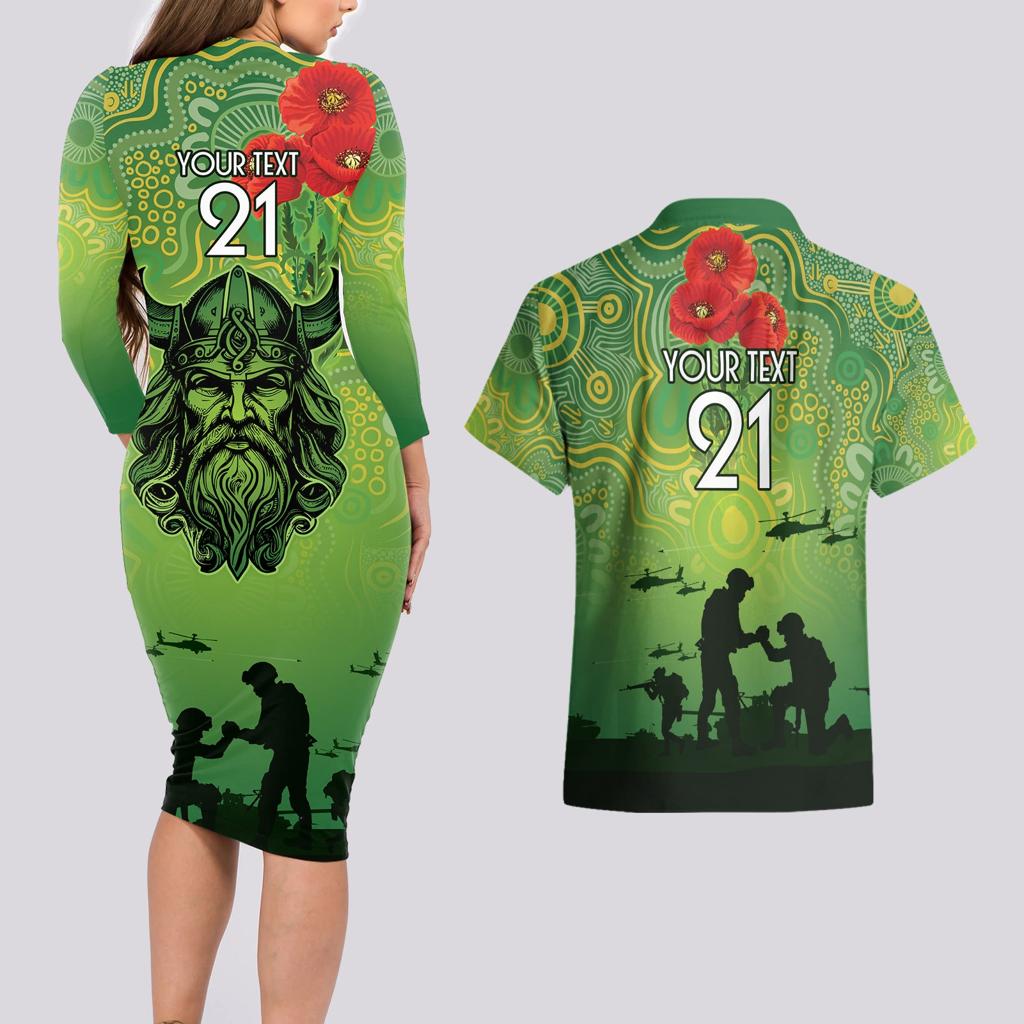 Custom Raiders Rugby ANZAC Couples Matching Long Sleeve Bodycon Dress and Hawaiian Shirt Canberra The Military Soldiers