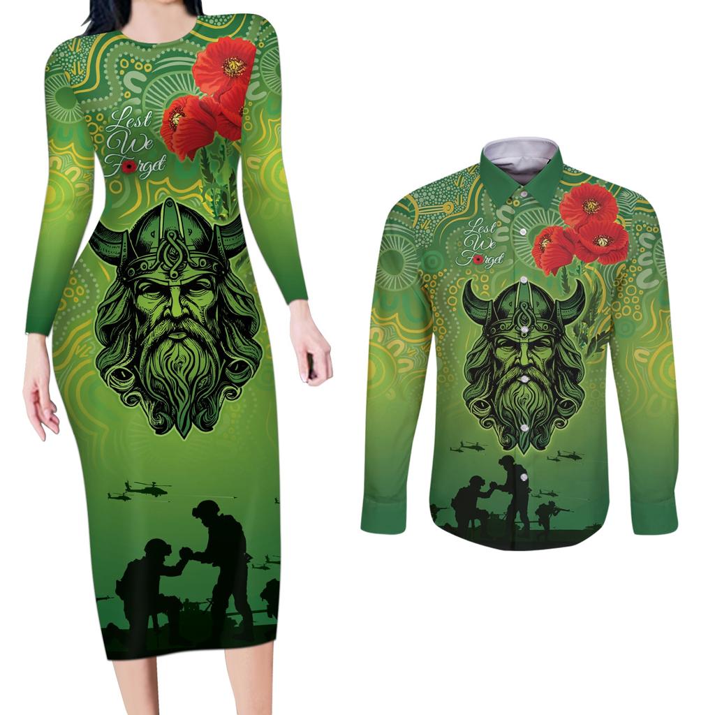 Custom Raiders Rugby ANZAC Couples Matching Long Sleeve Bodycon Dress and Long Sleeve Button Shirt Canberra The Military Soldiers