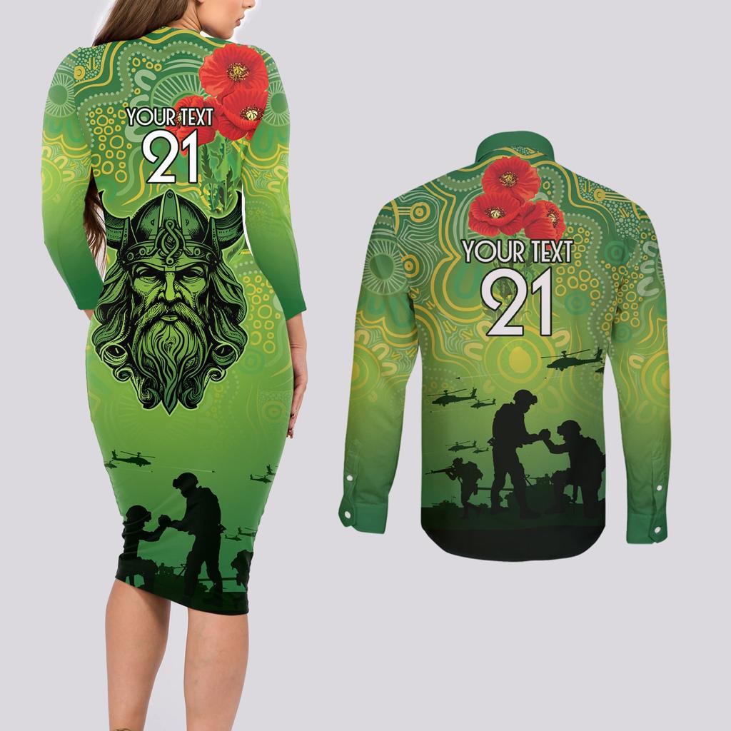 Custom Raiders Rugby ANZAC Couples Matching Long Sleeve Bodycon Dress and Long Sleeve Button Shirt Canberra The Military Soldiers