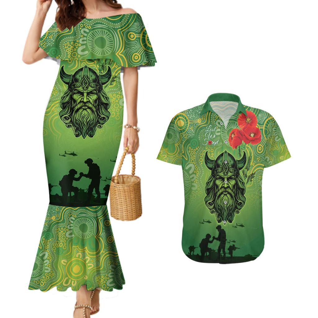 Custom Raiders Rugby ANZAC Couples Matching Mermaid Dress and Hawaiian Shirt Canberra The Military Soldiers