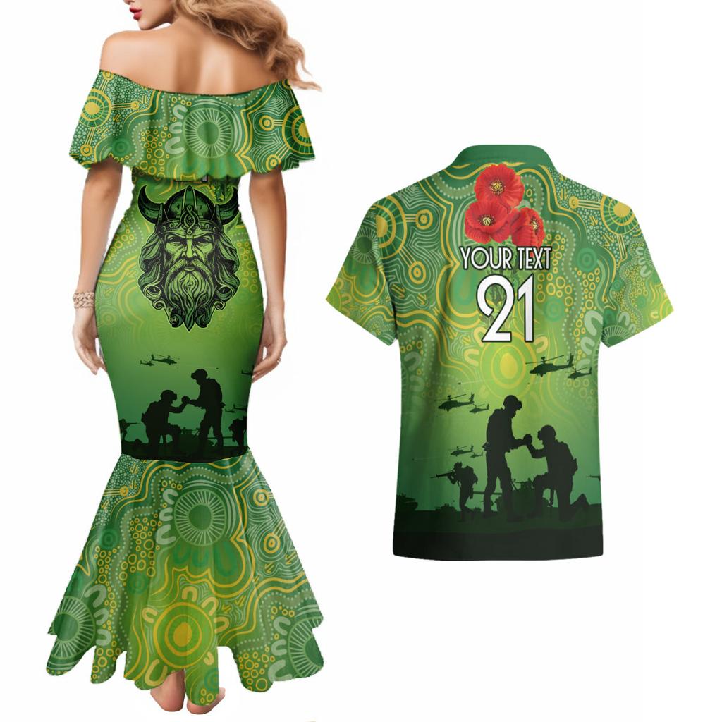 Custom Raiders Rugby ANZAC Couples Matching Mermaid Dress and Hawaiian Shirt Canberra The Military Soldiers