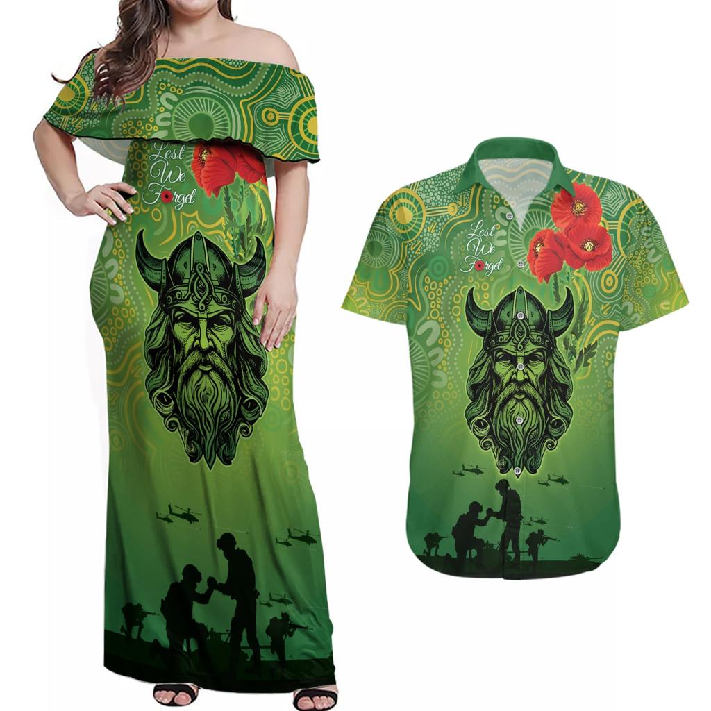 Custom Raiders Rugby ANZAC Couples Matching Off Shoulder Maxi Dress and Hawaiian Shirt Canberra The Military Soldiers