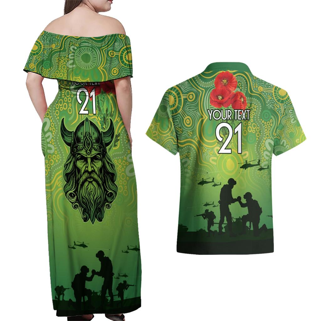 Custom Raiders Rugby ANZAC Couples Matching Off Shoulder Maxi Dress and Hawaiian Shirt Canberra The Military Soldiers