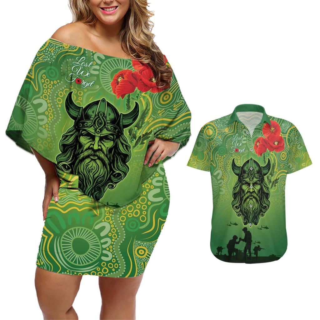 Custom Raiders Rugby ANZAC Couples Matching Off Shoulder Short Dress and Hawaiian Shirt Canberra The Military Soldiers