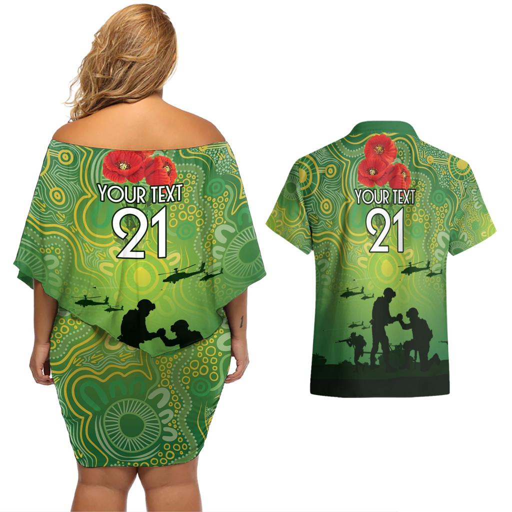 Custom Raiders Rugby ANZAC Couples Matching Off Shoulder Short Dress and Hawaiian Shirt Canberra The Military Soldiers