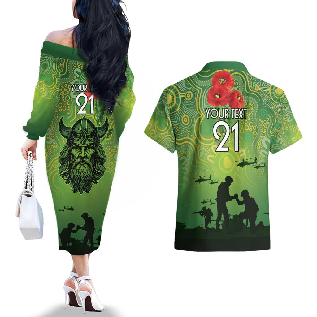 Custom Raiders Rugby ANZAC Couples Matching Off The Shoulder Long Sleeve Dress and Hawaiian Shirt Canberra The Military Soldiers