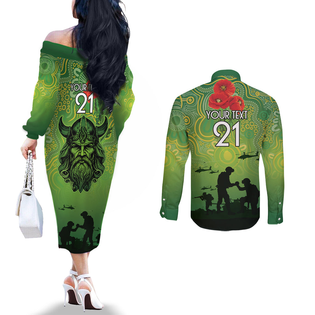 Custom Raiders Rugby ANZAC Couples Matching Off The Shoulder Long Sleeve Dress and Long Sleeve Button Shirt Canberra The Military Soldiers