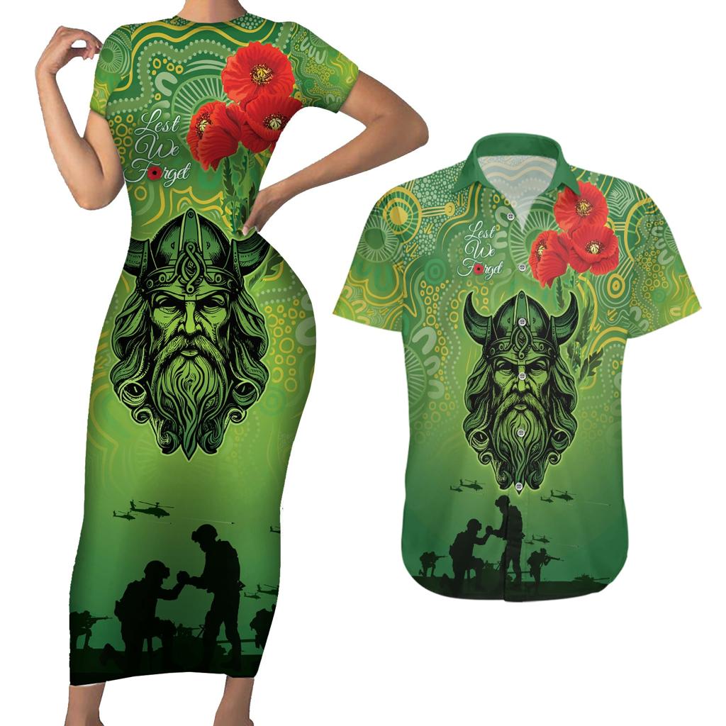 Custom Raiders Rugby ANZAC Couples Matching Short Sleeve Bodycon Dress and Hawaiian Shirt Canberra The Military Soldiers