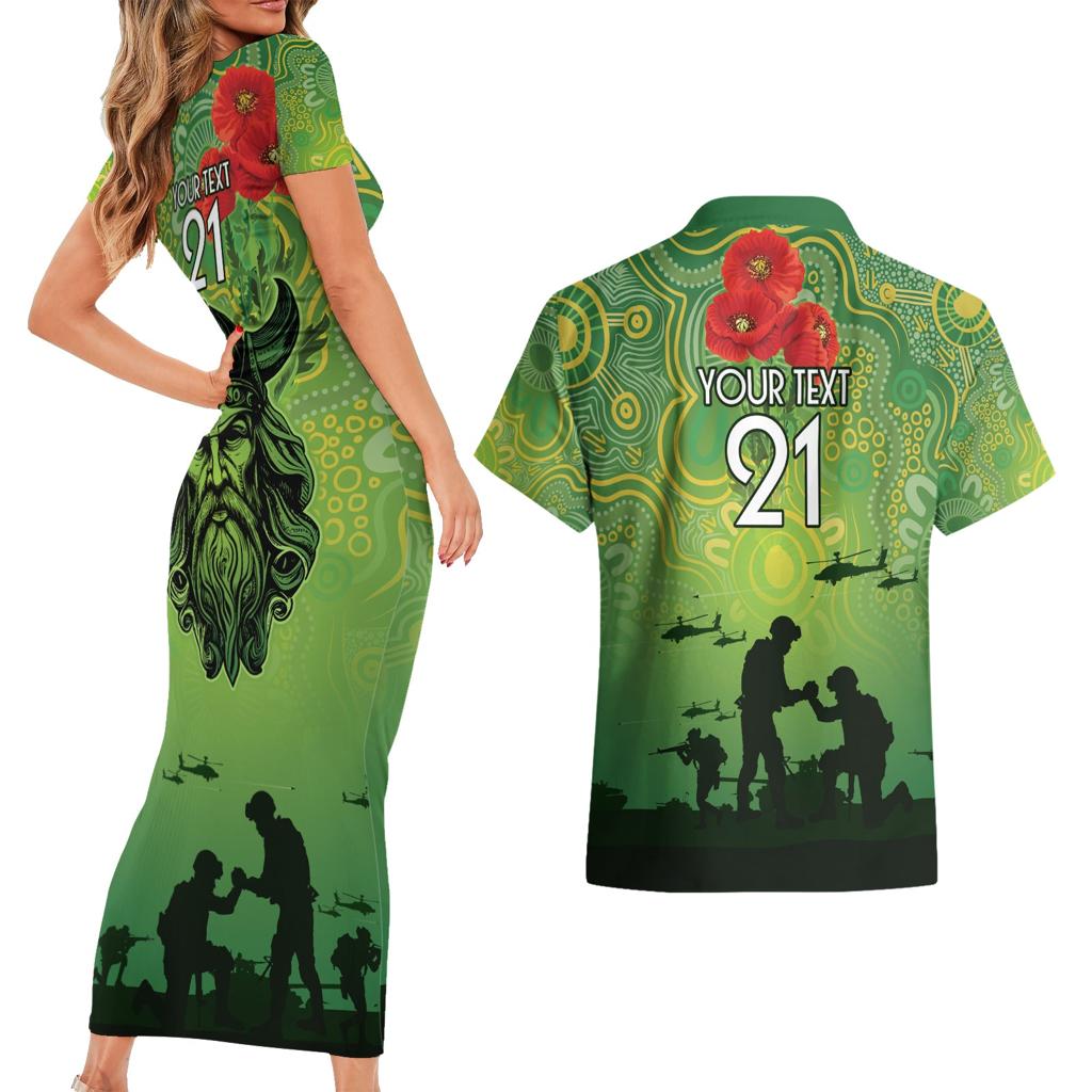 Custom Raiders Rugby ANZAC Couples Matching Short Sleeve Bodycon Dress and Hawaiian Shirt Canberra The Military Soldiers