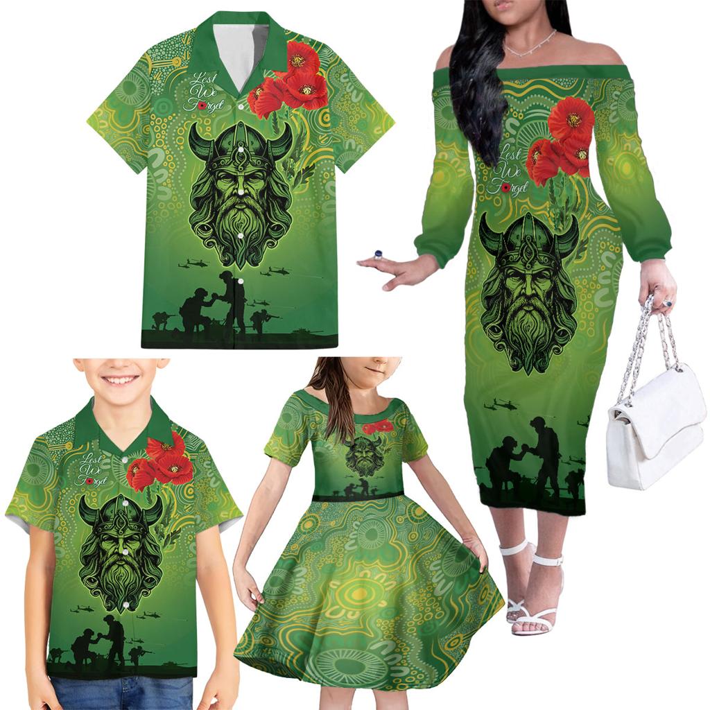 Custom Raiders Rugby ANZAC Family Matching Off Shoulder Long Sleeve Dress and Hawaiian Shirt Canberra The Military Soldiers