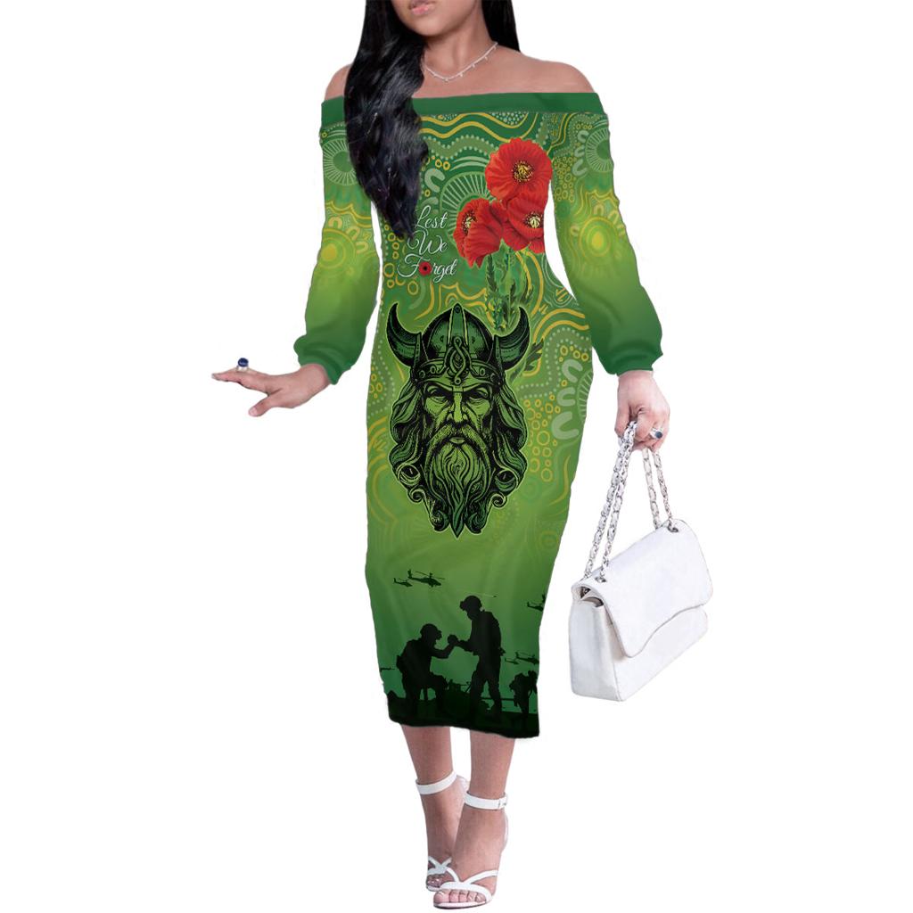 Custom Raiders Rugby ANZAC Family Matching Off Shoulder Long Sleeve Dress and Hawaiian Shirt Canberra The Military Soldiers