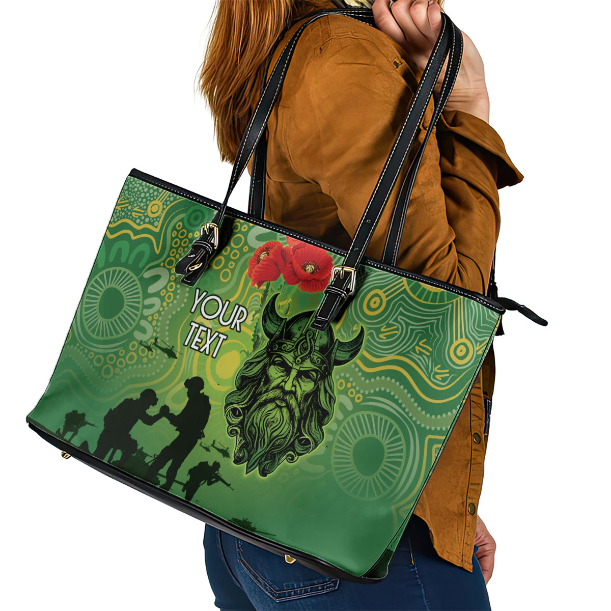 Custom Raiders Rugby ANZAC Leather Tote Bag Canberra The Military Soldiers