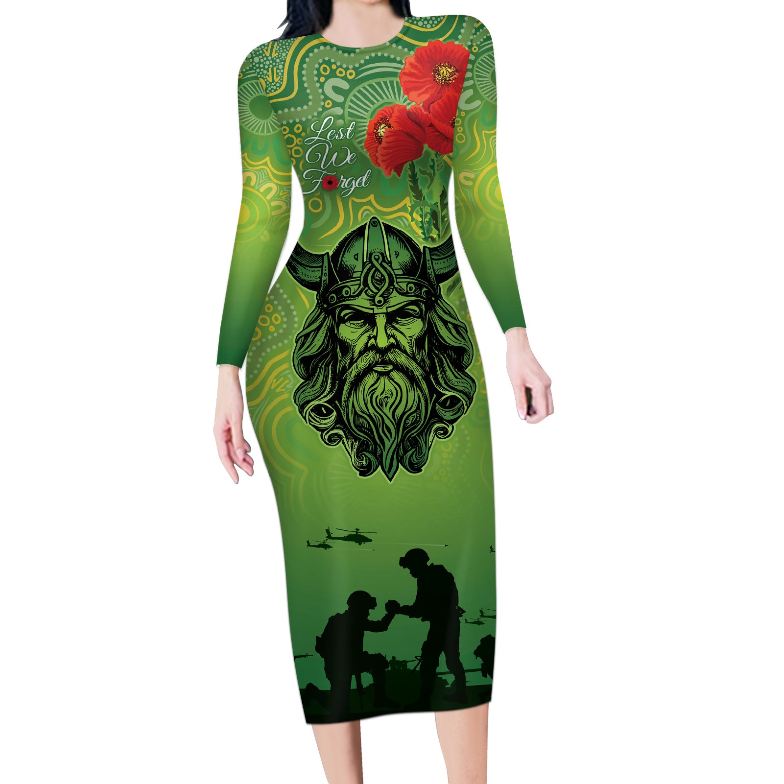 Custom Raiders Rugby ANZAC Long Sleeve Bodycon Dress Canberra The Military Soldiers