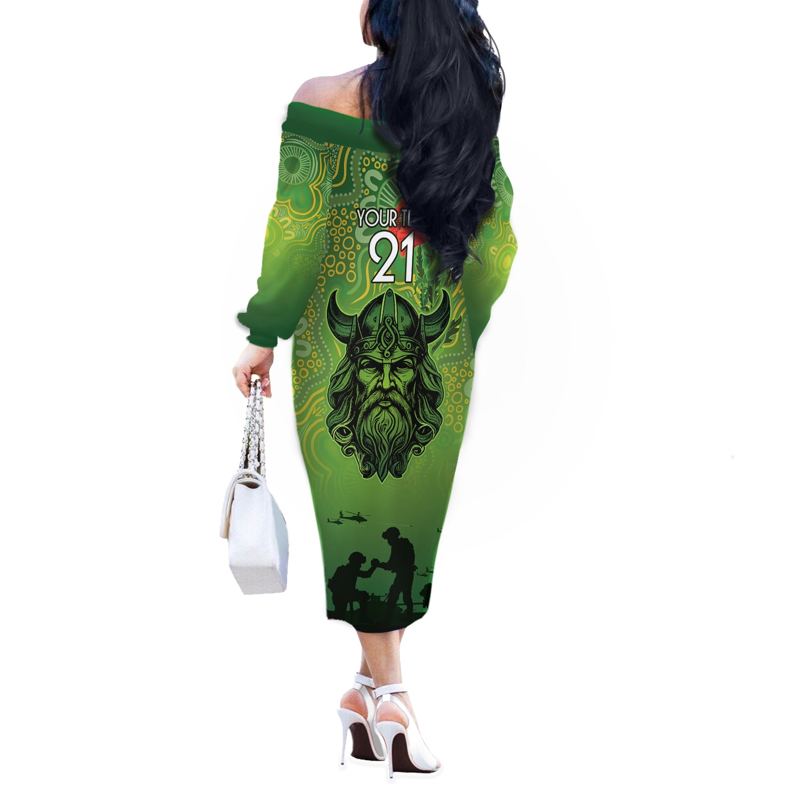 Custom Raiders Rugby ANZAC Off The Shoulder Long Sleeve Dress Canberra The Military Soldiers