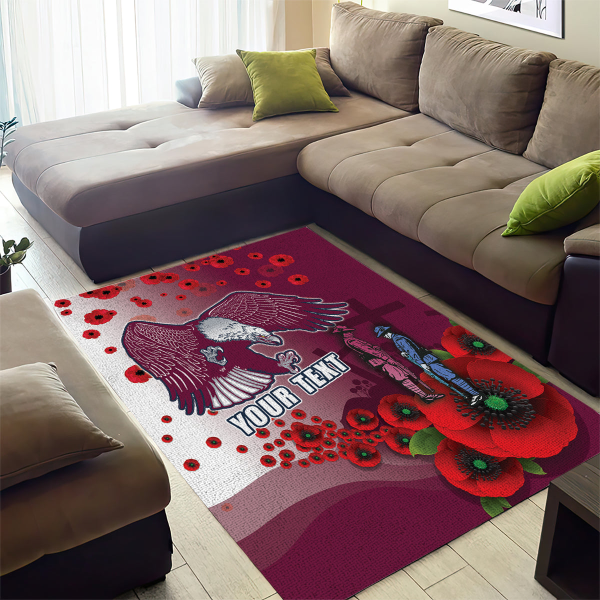 Custom Sea Eagle Rugby ANZAC Area Rug The Military Soldiers with Red Poppy