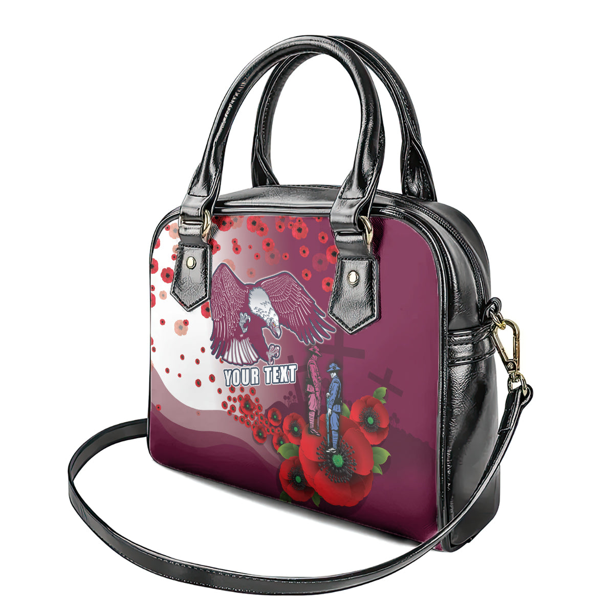 Custom Sea Eagle Rugby ANZAC Shoulder Handbag The Military Soldiers with Red Poppy