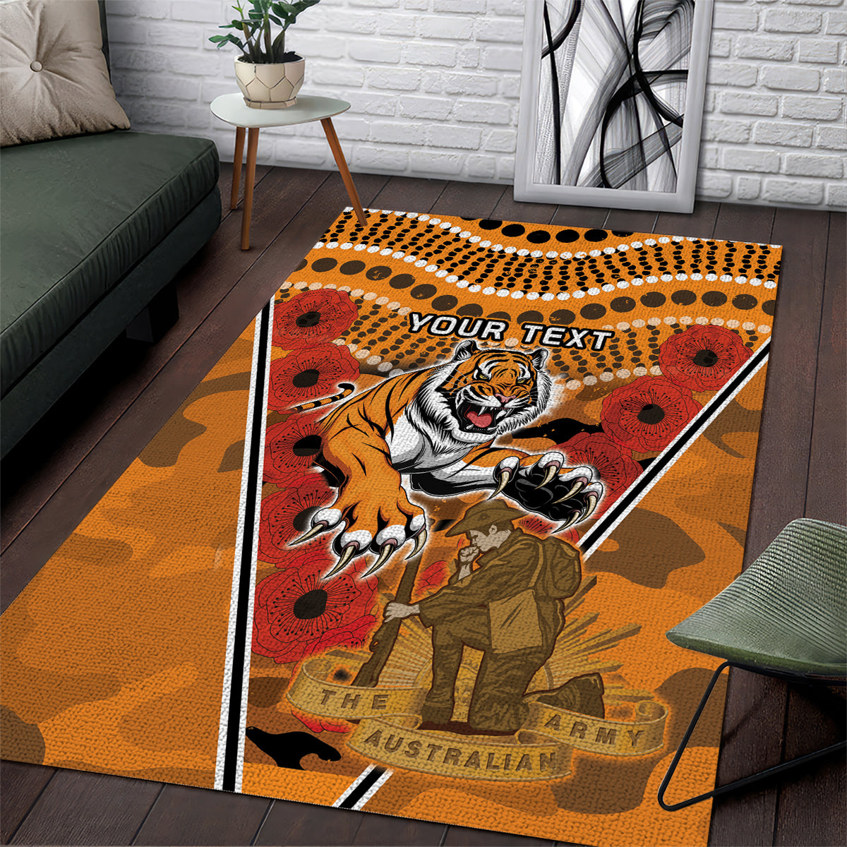 Custom Wests Tigers Rugby ANZAC Area Rug Aboriginal and Army Patterns