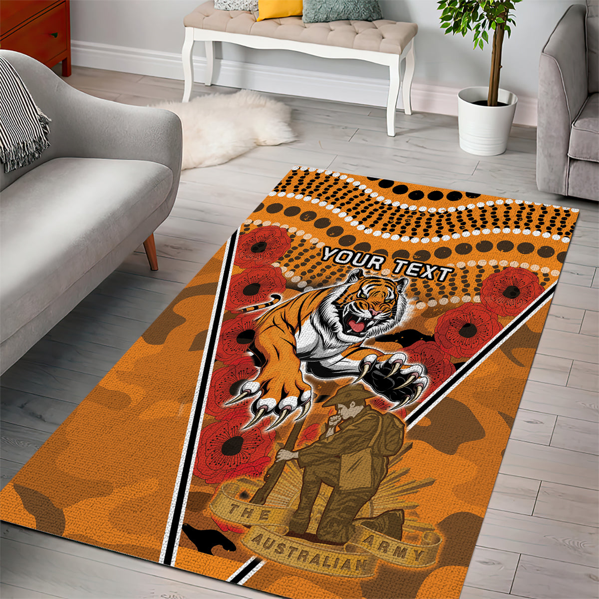 Custom Wests Tigers Rugby ANZAC Area Rug Aboriginal and Army Patterns