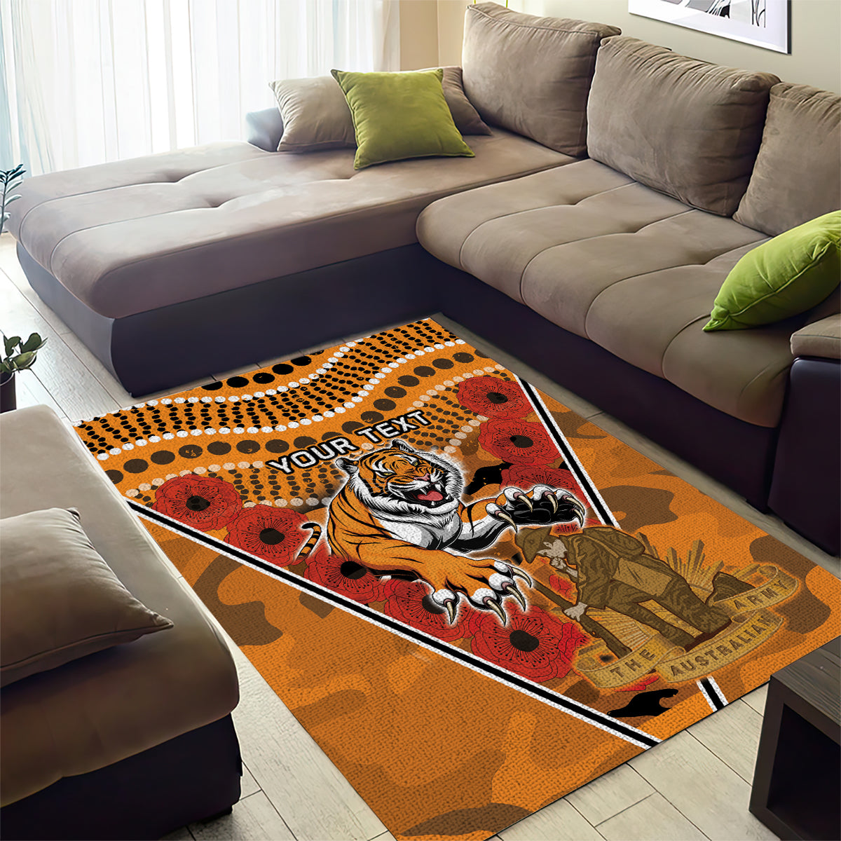 Custom Wests Tigers Rugby ANZAC Area Rug Aboriginal and Army Patterns