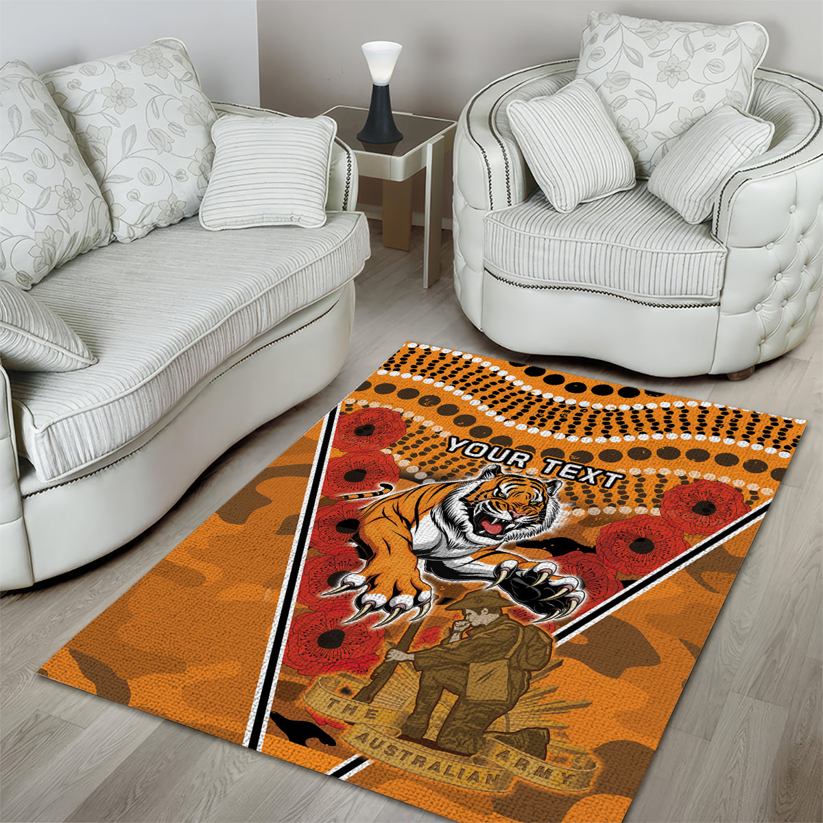 Custom Wests Tigers Rugby ANZAC Area Rug Aboriginal and Army Patterns