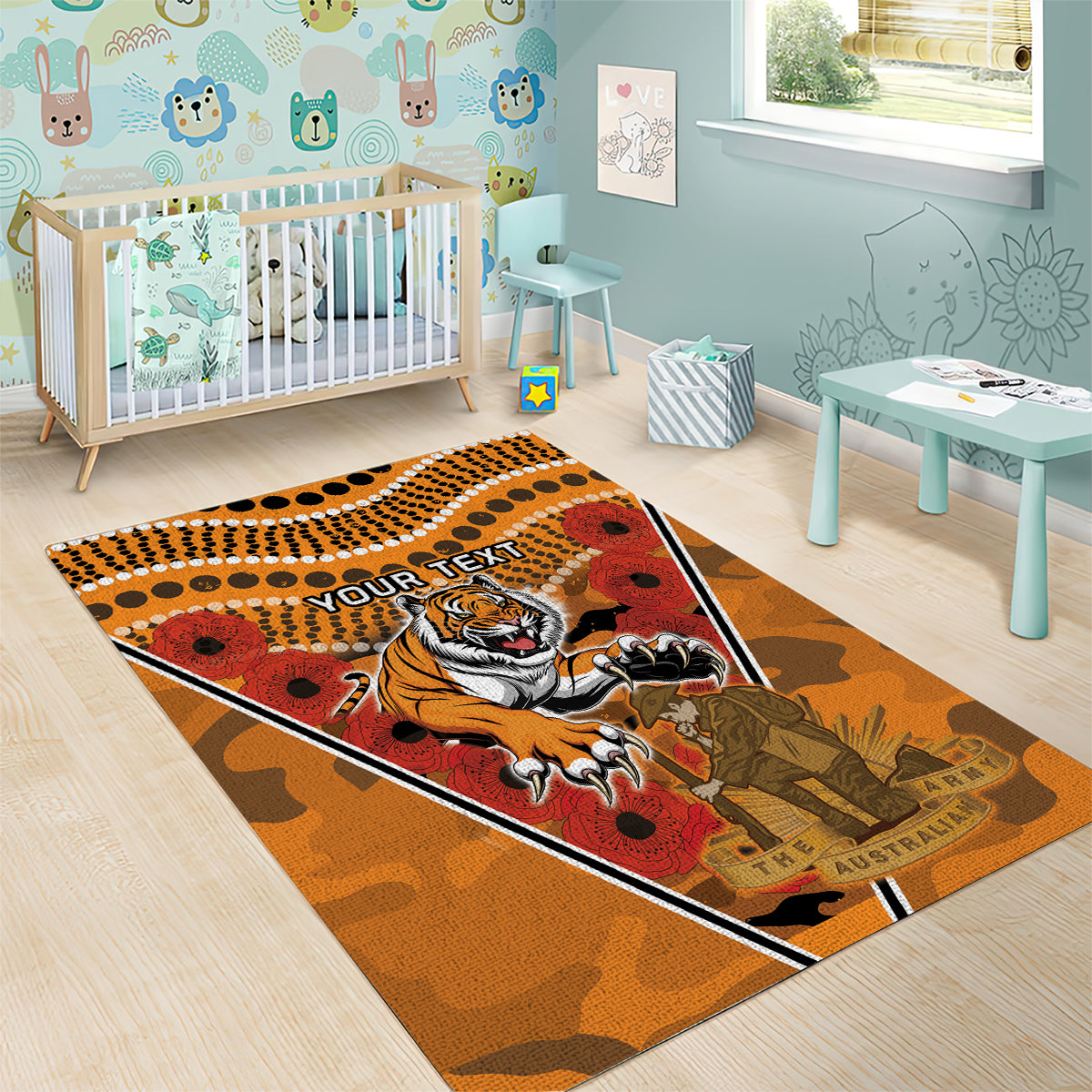 Custom Wests Tigers Rugby ANZAC Area Rug Aboriginal and Army Patterns