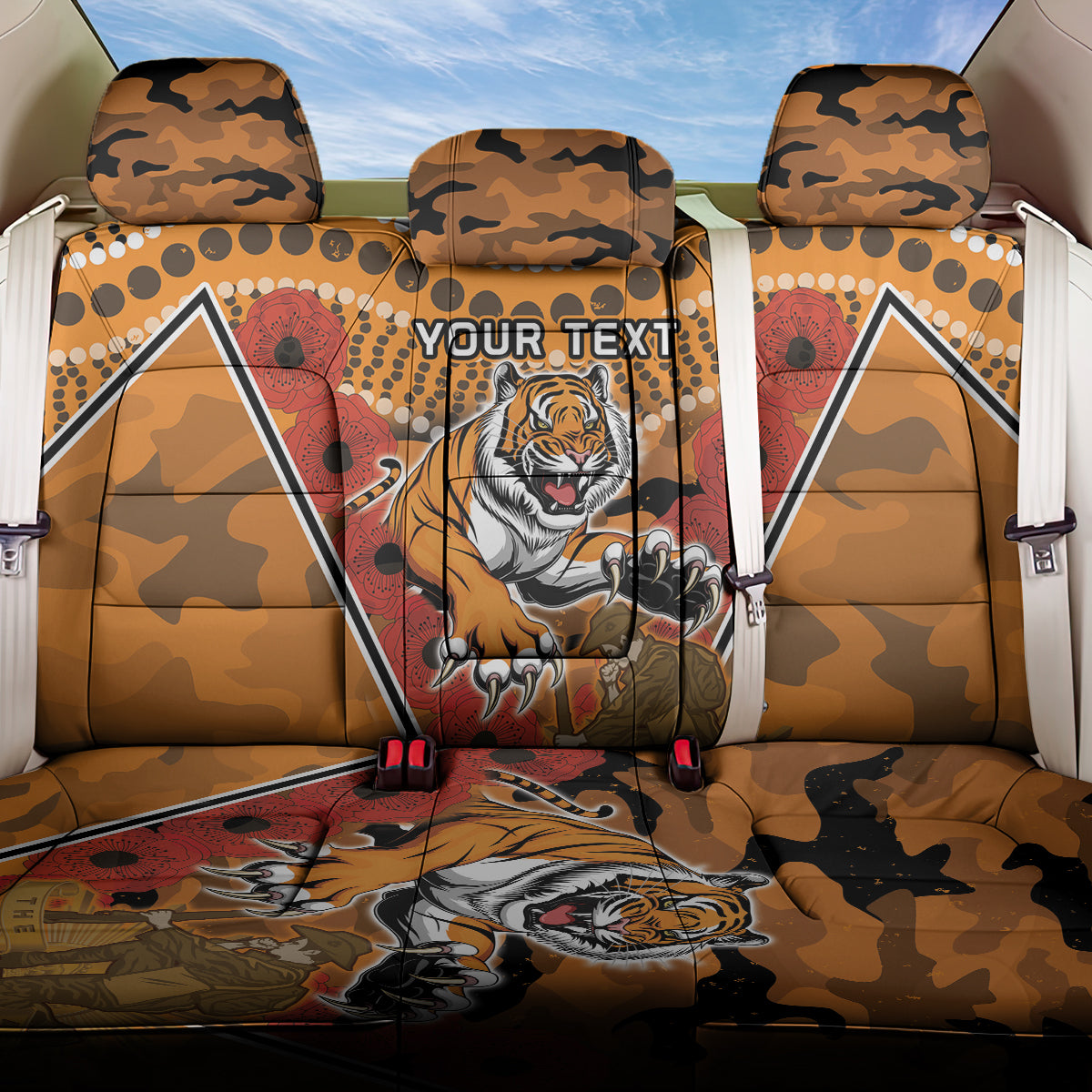 Custom Wests Tigers Rugby ANZAC Back Car Seat Cover Aboriginal and Army Patterns