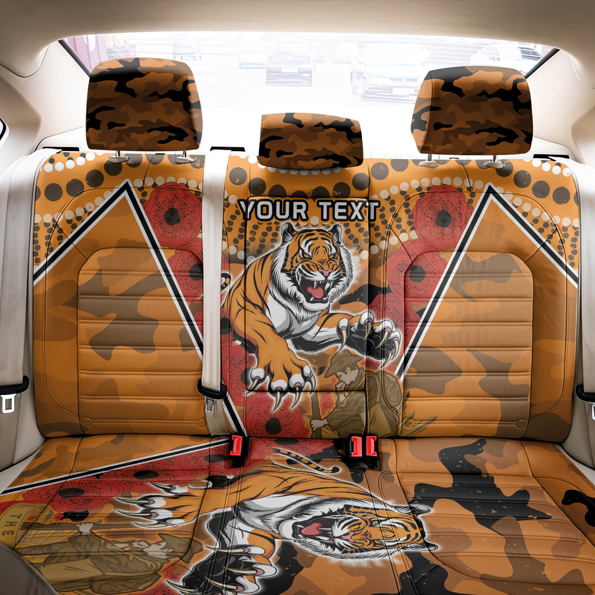 Custom Wests Tigers Rugby ANZAC Back Car Seat Cover Aboriginal and Army Patterns