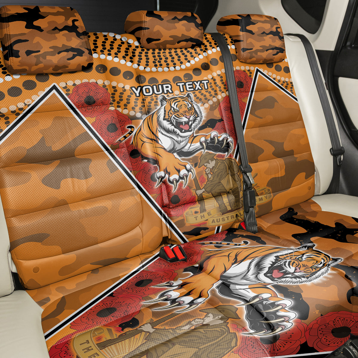 Custom Wests Tigers Rugby ANZAC Back Car Seat Cover Aboriginal and Army Patterns