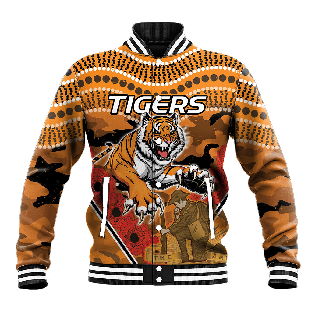 Custom Wests Tigers Rugby ANZAC Baseball Jacket Aboriginal and Army Patterns