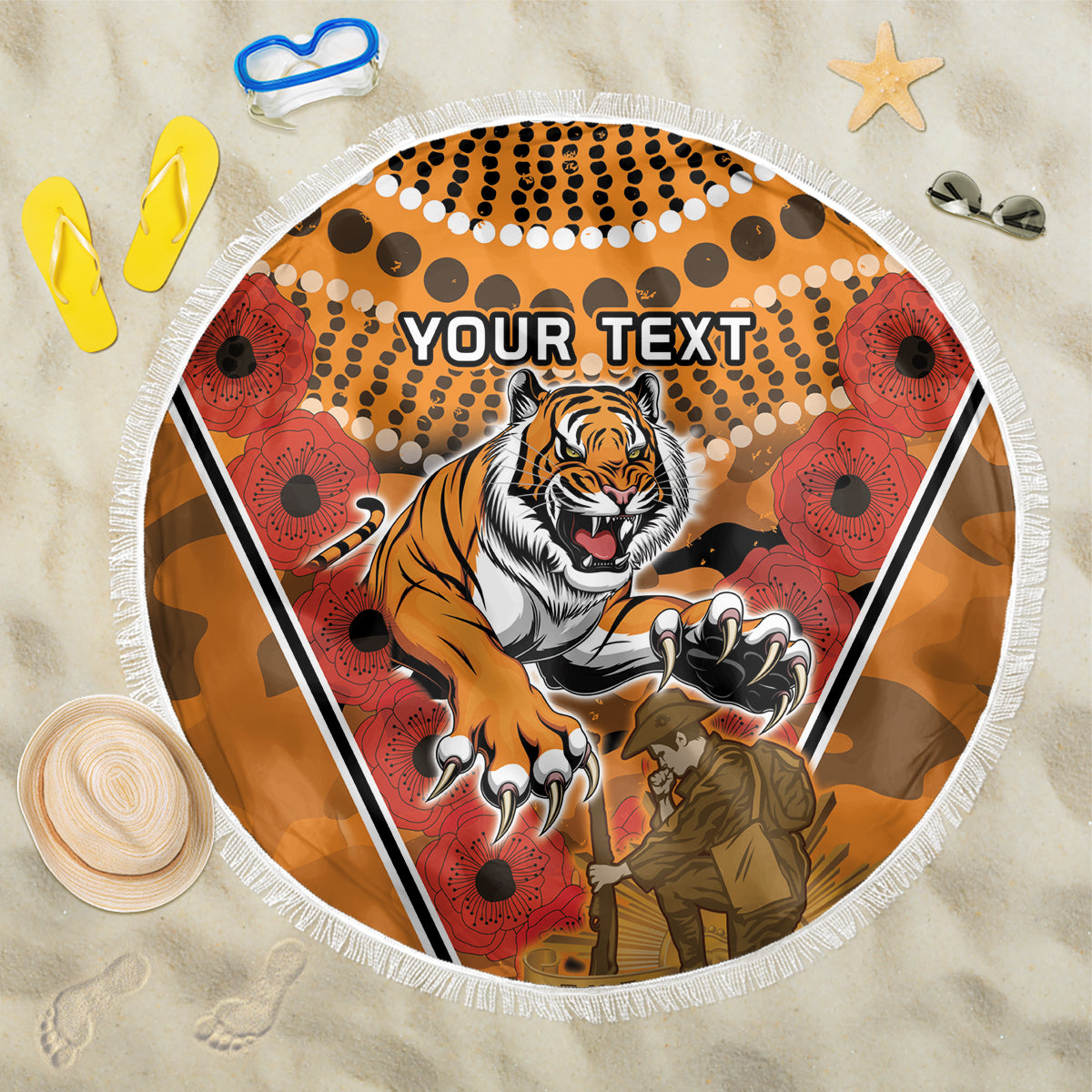 Custom Wests Tigers Rugby ANZAC Beach Blanket Aboriginal and Army Patterns