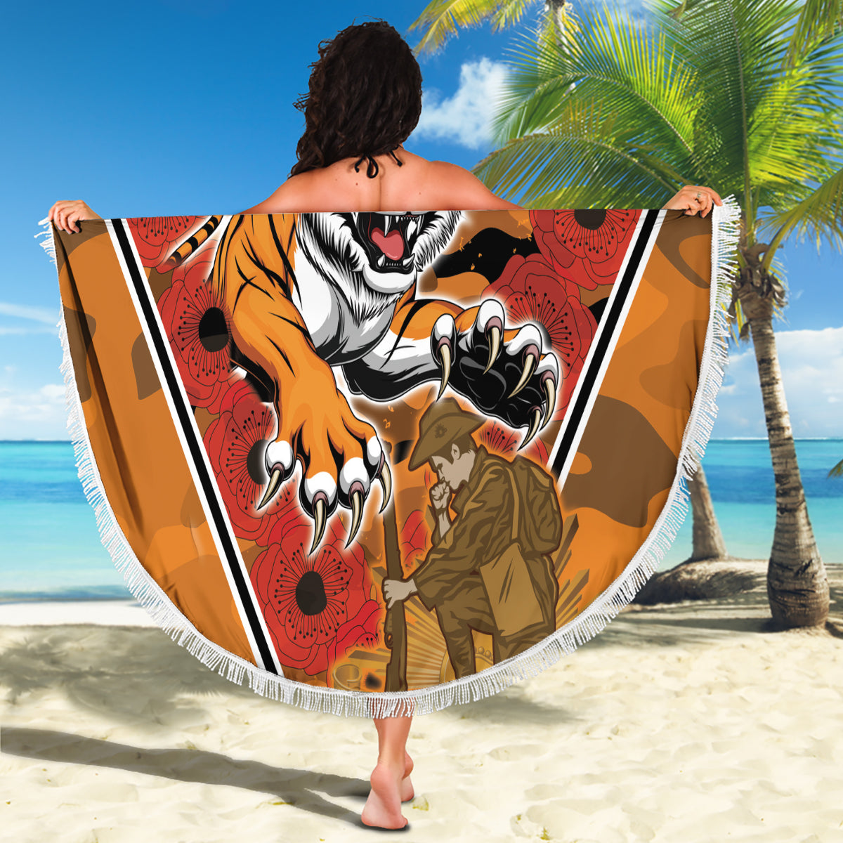 Custom Wests Tigers Rugby ANZAC Beach Blanket Aboriginal and Army Patterns