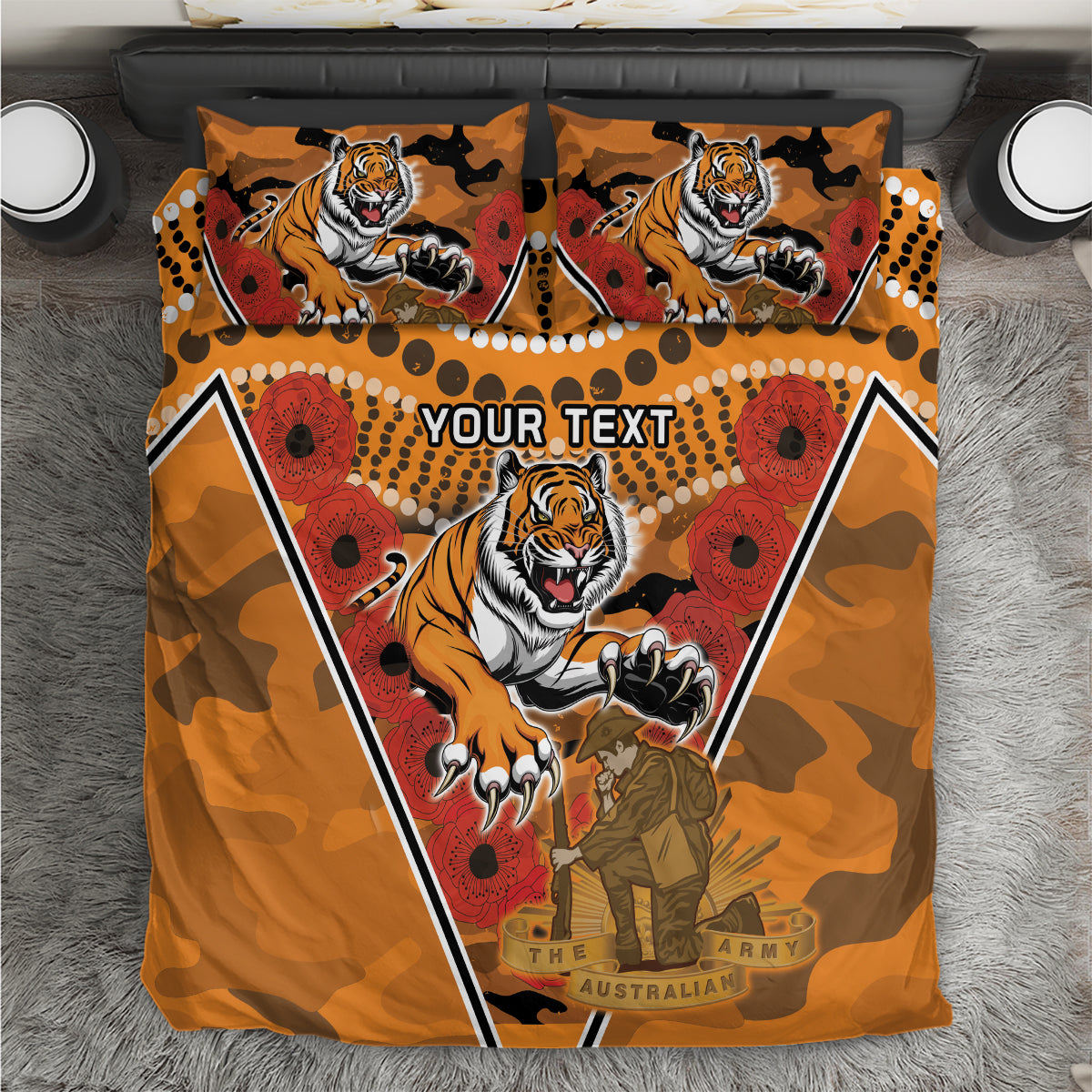 Custom Wests Tigers Rugby ANZAC Bedding Set Aboriginal and Army Patterns