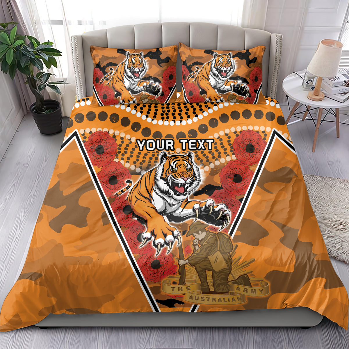 Custom Wests Tigers Rugby ANZAC Bedding Set Aboriginal and Army Patterns