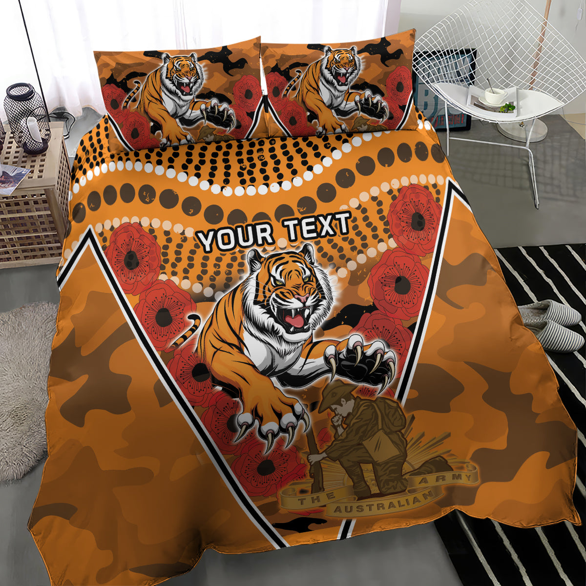 Custom Wests Tigers Rugby ANZAC Bedding Set Aboriginal and Army Patterns