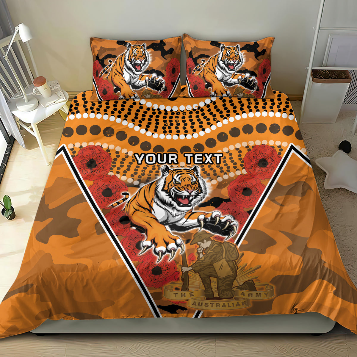 Custom Wests Tigers Rugby ANZAC Bedding Set Aboriginal and Army Patterns