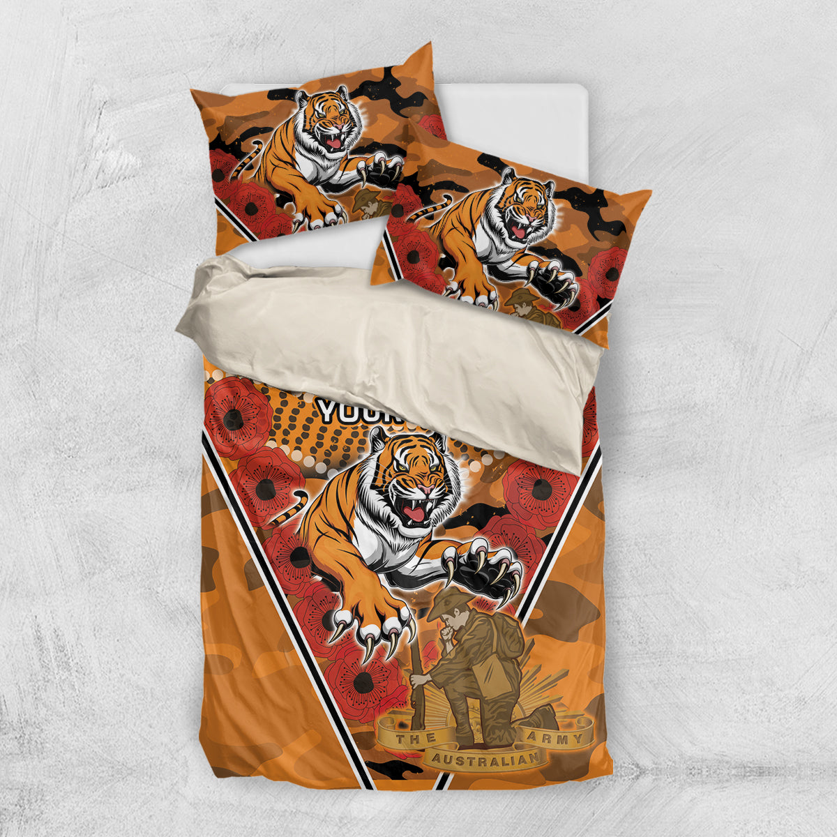 Custom Wests Tigers Rugby ANZAC Bedding Set Aboriginal and Army Patterns