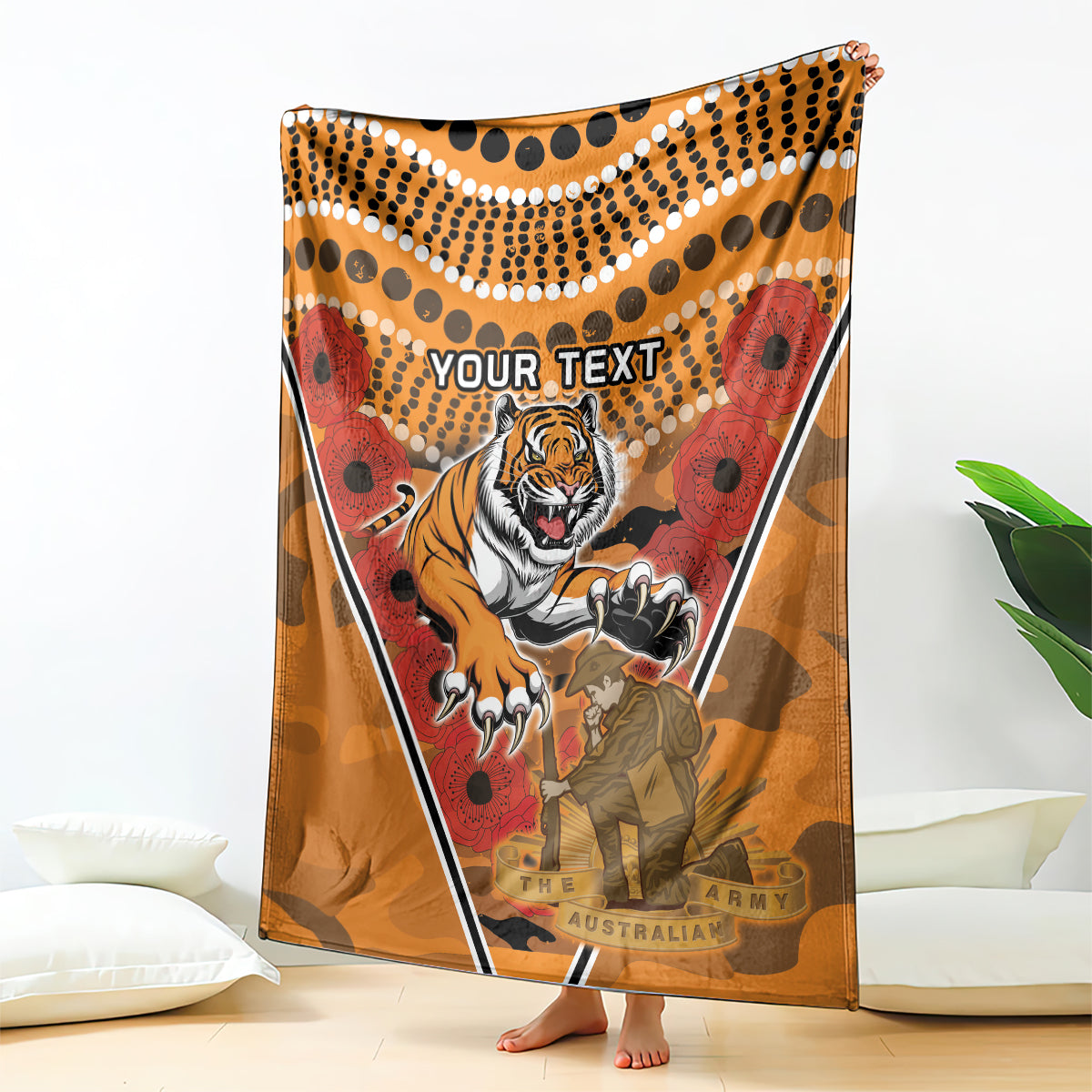 Custom Wests Tigers Rugby ANZAC Blanket Aboriginal and Army Patterns