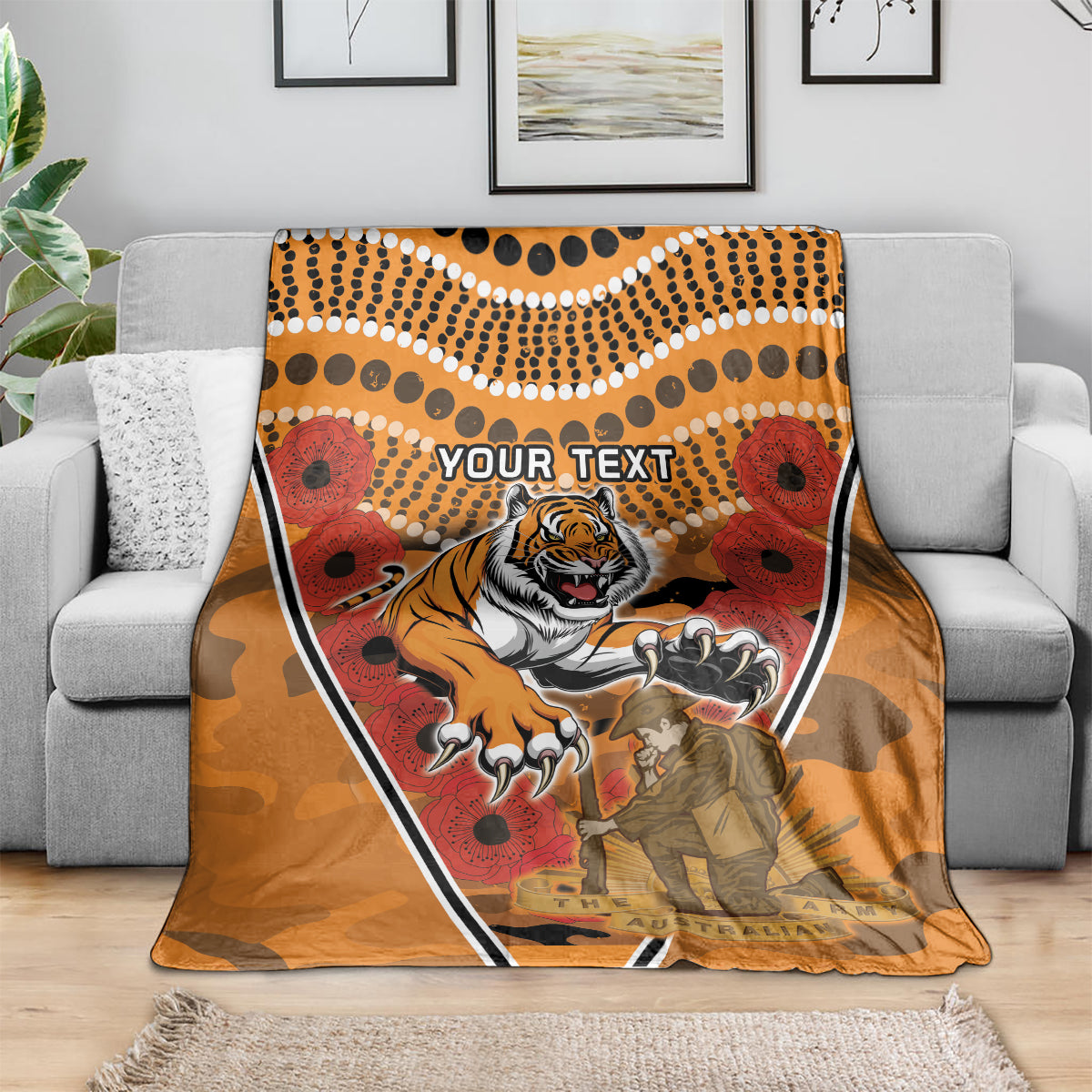 Custom Wests Tigers Rugby ANZAC Blanket Aboriginal and Army Patterns