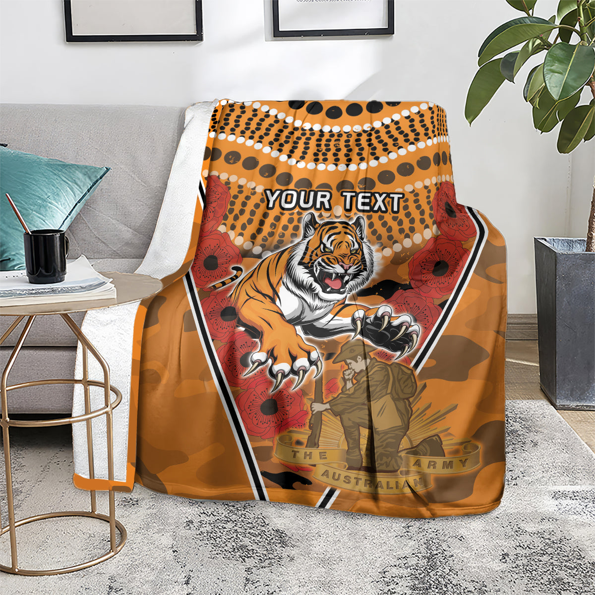 Custom Wests Tigers Rugby ANZAC Blanket Aboriginal and Army Patterns