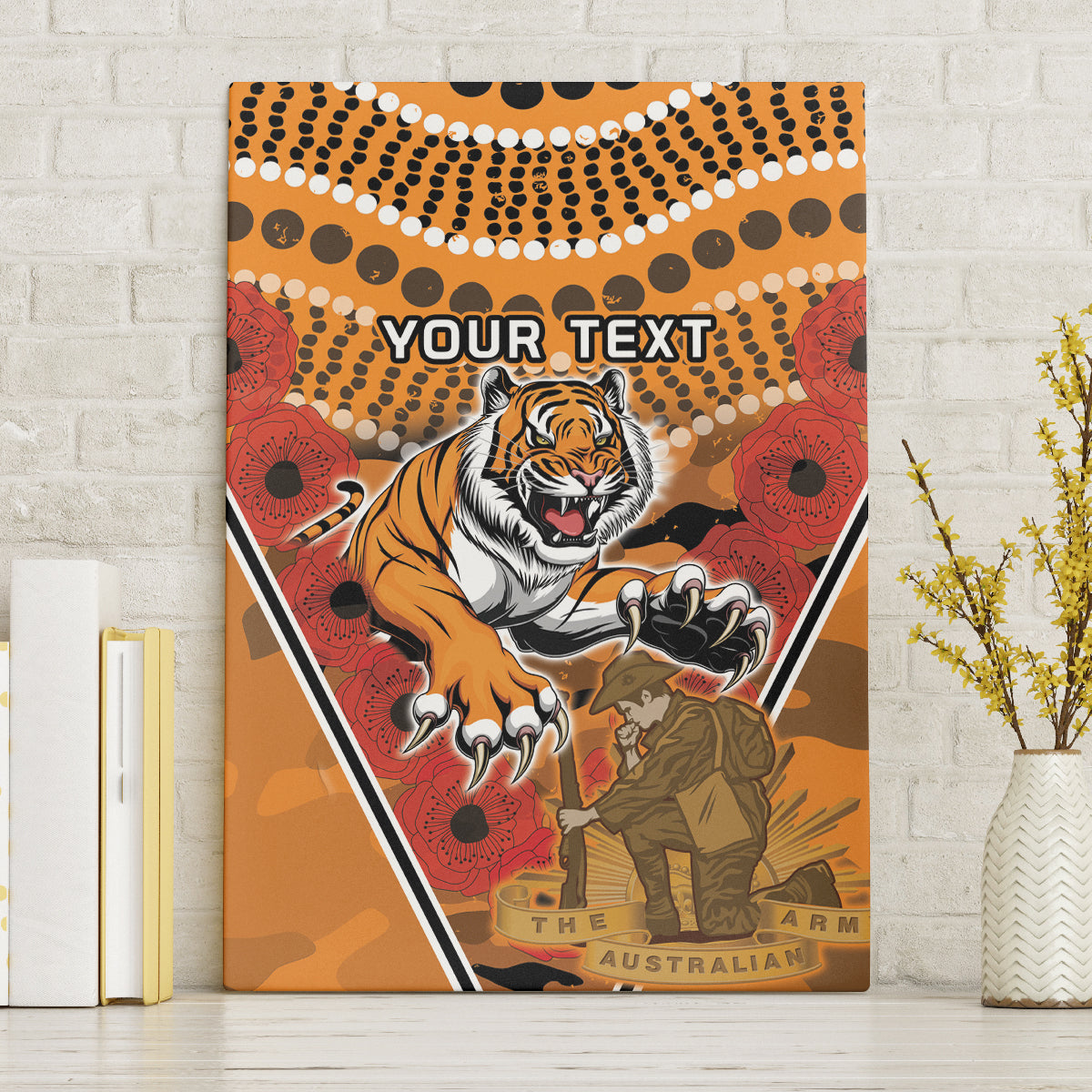 Custom Wests Tigers Rugby ANZAC Canvas Wall Art Aboriginal and Army Patterns