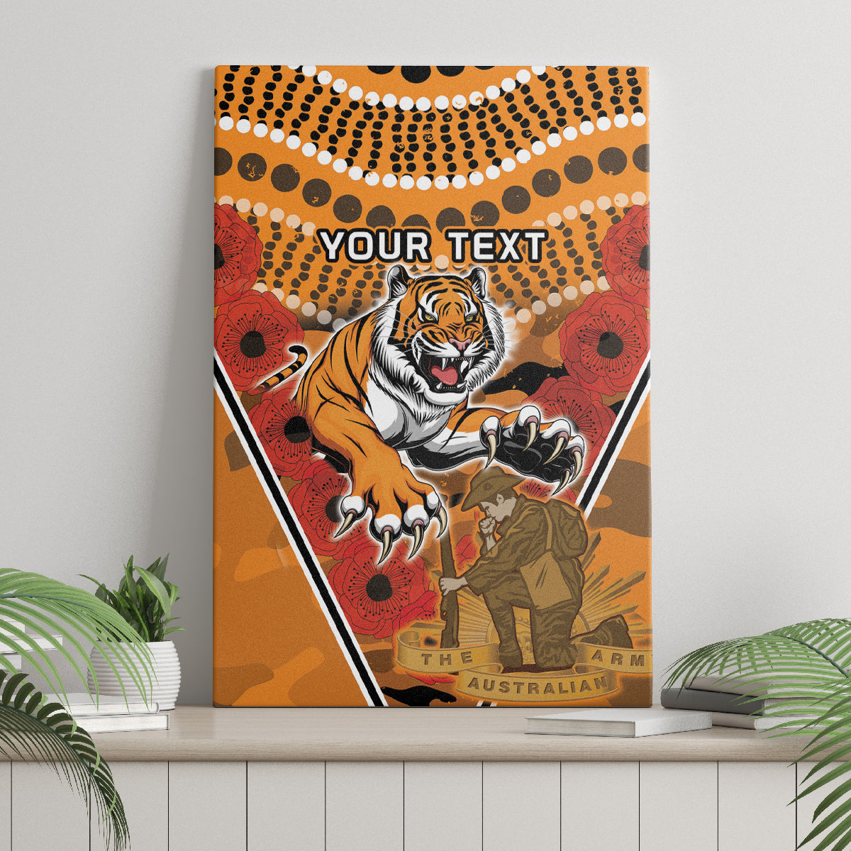 Custom Wests Tigers Rugby ANZAC Canvas Wall Art Aboriginal and Army Patterns