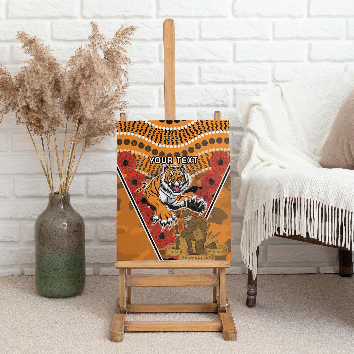 Custom Wests Tigers Rugby ANZAC Canvas Wall Art Aboriginal and Army Patterns