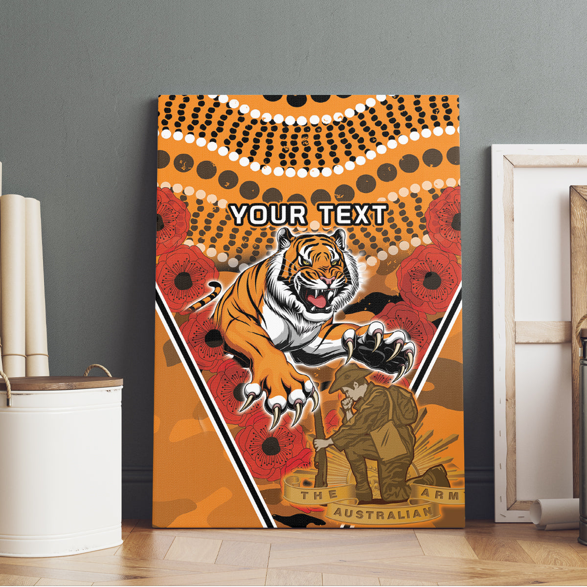 Custom Wests Tigers Rugby ANZAC Canvas Wall Art Aboriginal and Army Patterns