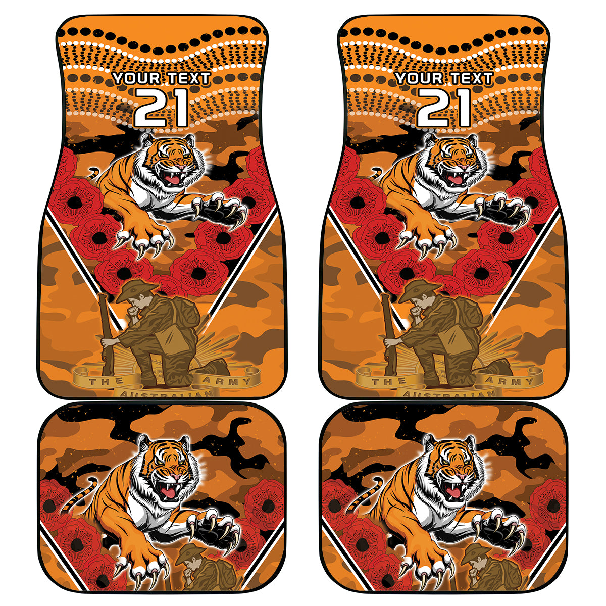 Custom Wests Tigers Rugby ANZAC Car Mats Aboriginal and Army Patterns