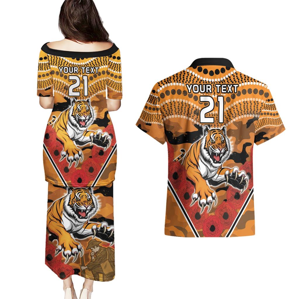 Custom Wests Tigers Rugby ANZAC Couples Matching Puletasi and Hawaiian Shirt Aboriginal and Army Patterns