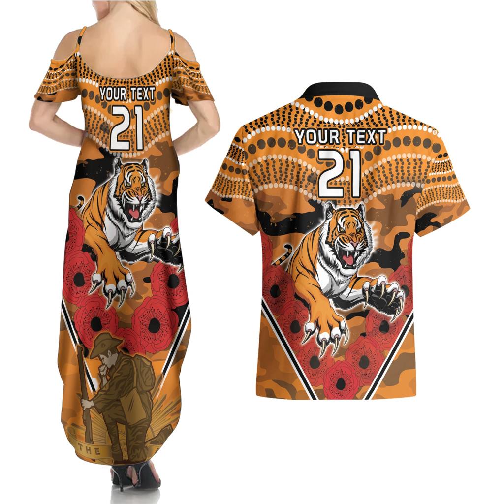 Custom Wests Tigers Rugby ANZAC Couples Matching Summer Maxi Dress and Hawaiian Shirt Aboriginal and Army Patterns