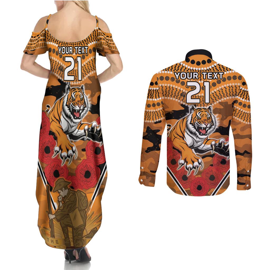 Custom Wests Tigers Rugby ANZAC Couples Matching Summer Maxi Dress and Long Sleeve Button Shirt Aboriginal and Army Patterns