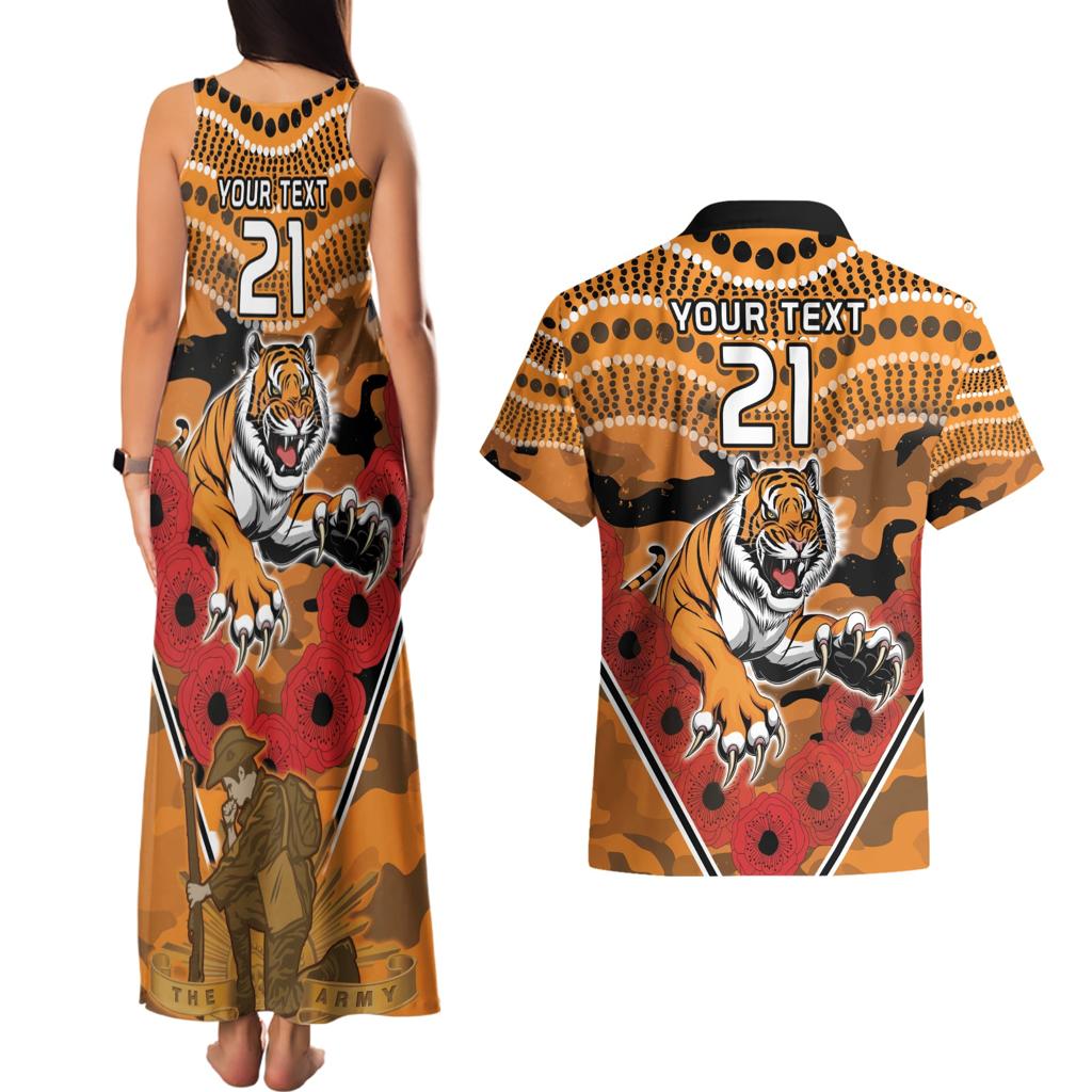 Custom Wests Tigers Rugby ANZAC Couples Matching Tank Maxi Dress and Hawaiian Shirt Aboriginal and Army Patterns