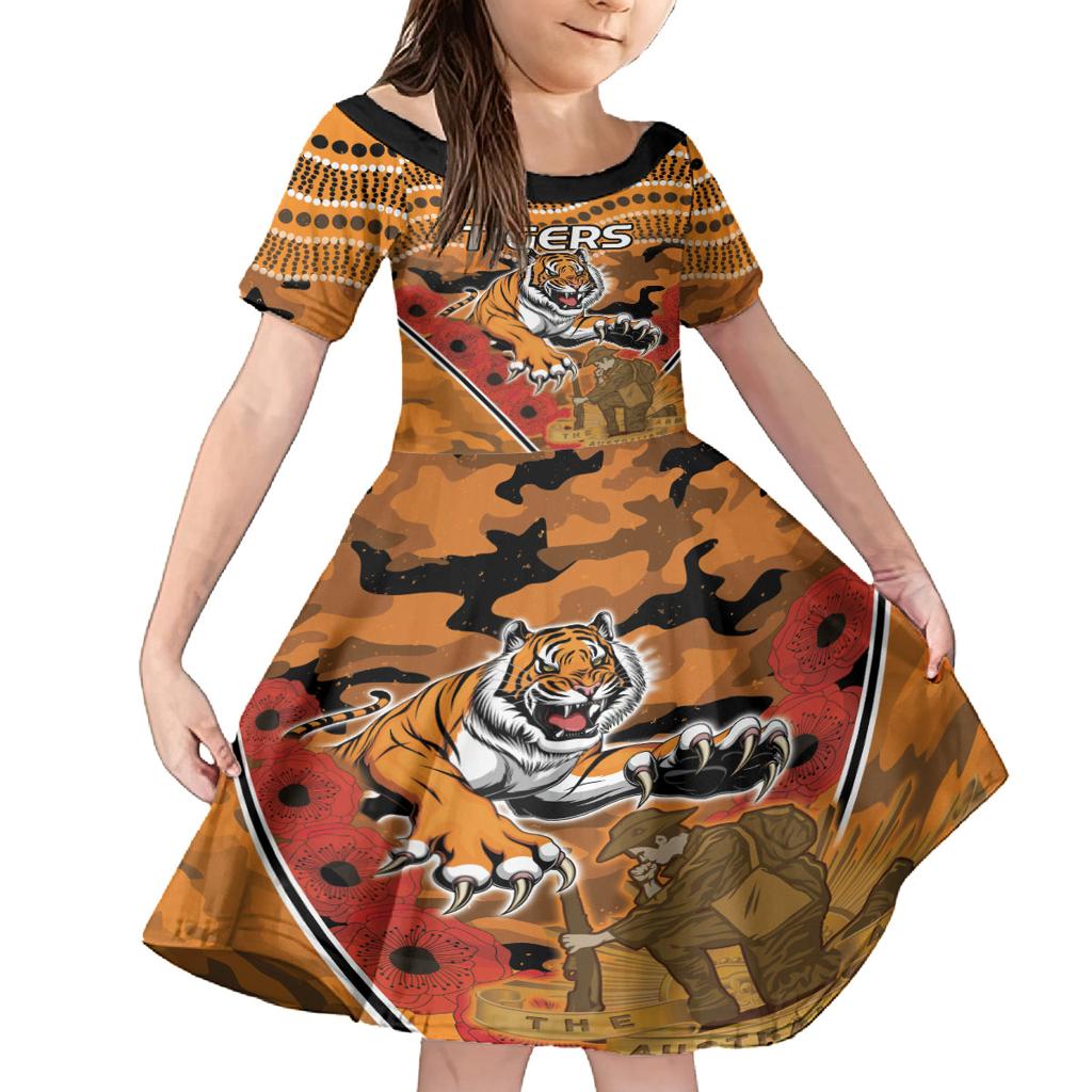 Custom Wests Tigers Rugby ANZAC Family Matching Long Sleeve Bodycon Dress and Hawaiian Shirt Aboriginal and Army Patterns